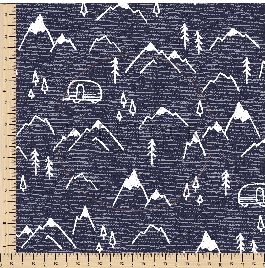 PREORDER - Mountains on Handwoven Texture Navy - 1379 - Choose Your Base