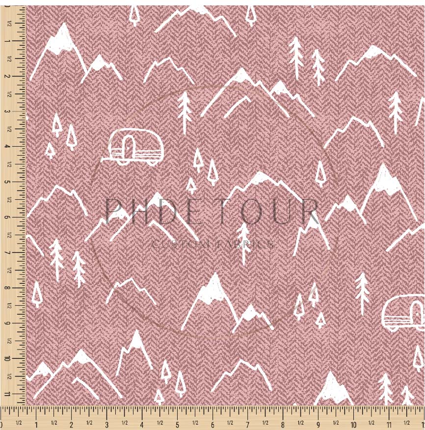PREORDER - Mountains on Herringbone Texture Antique Rose - 1392 - Choose Your Base