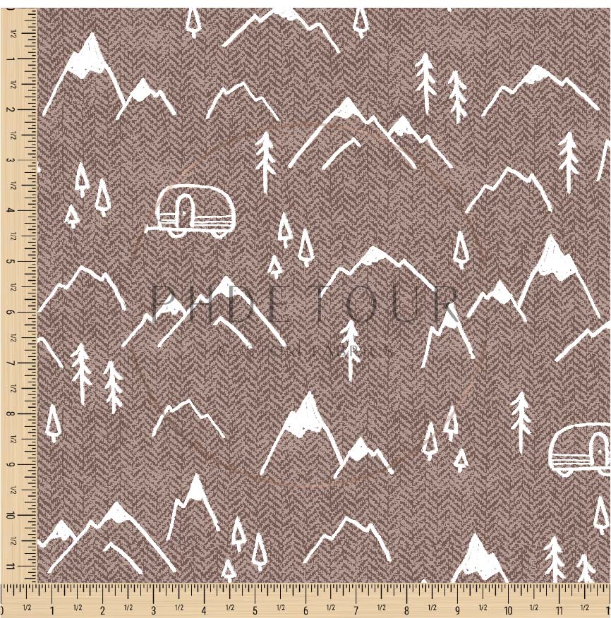 PREORDER - Mountains on Herringbone Texture Taupe - 1422 - Choose Your Base
