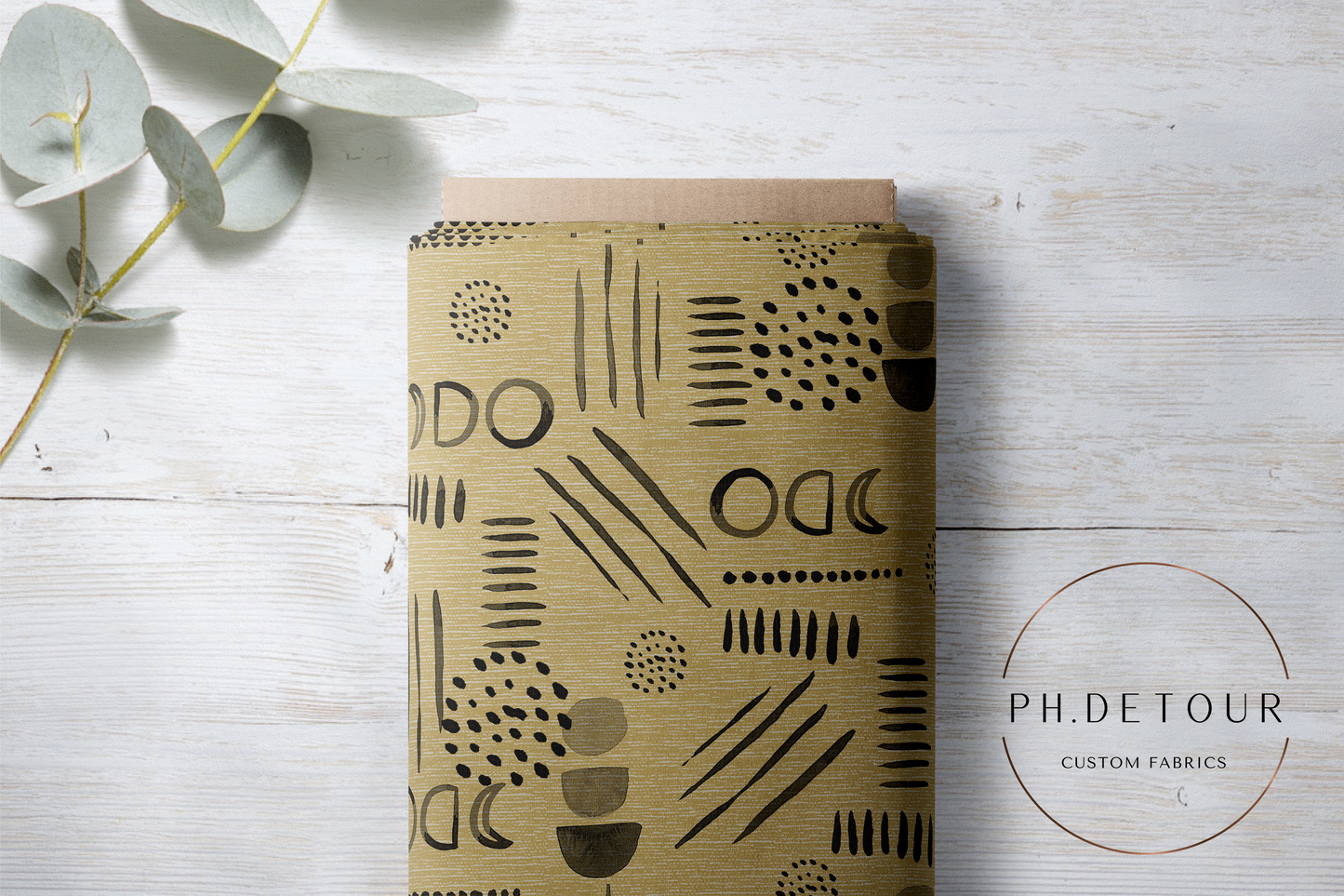 PREORDER - Neutral Abstract Black on Handwoven Texture Butter - 1533 - Choose Your Base
