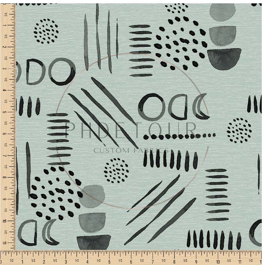 PREORDER - Neutral Abstract Black on Handwoven Texture Mint - 1540 - Choose Your Base