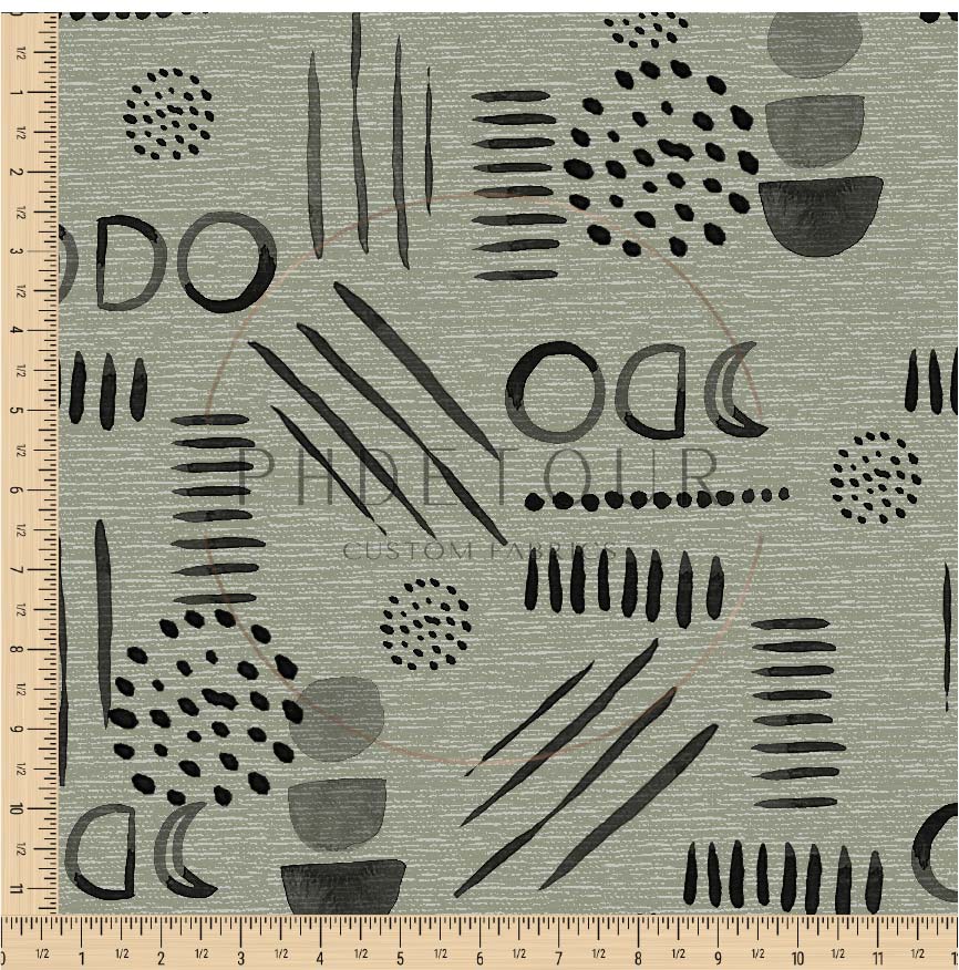 PREORDER - Neutral Abstract Black on Handwoven Texture Sage - 1544 - Choose Your Base