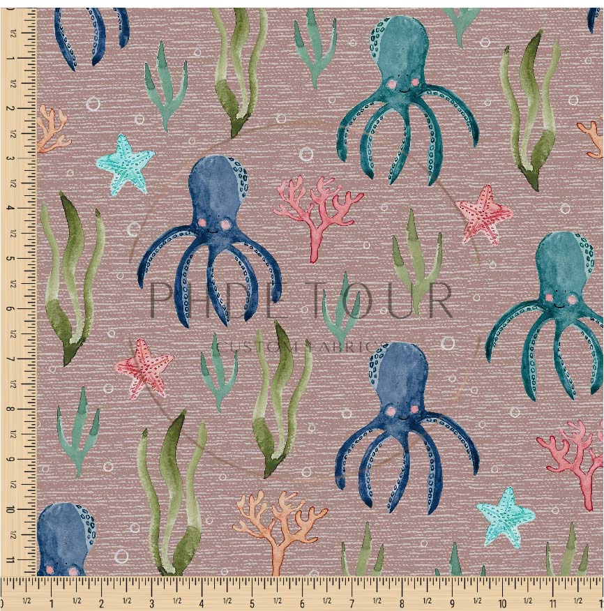 PREORDER - Octopuses on Handwoven Texture Dusty Rose - 1824 - Choose Your Base