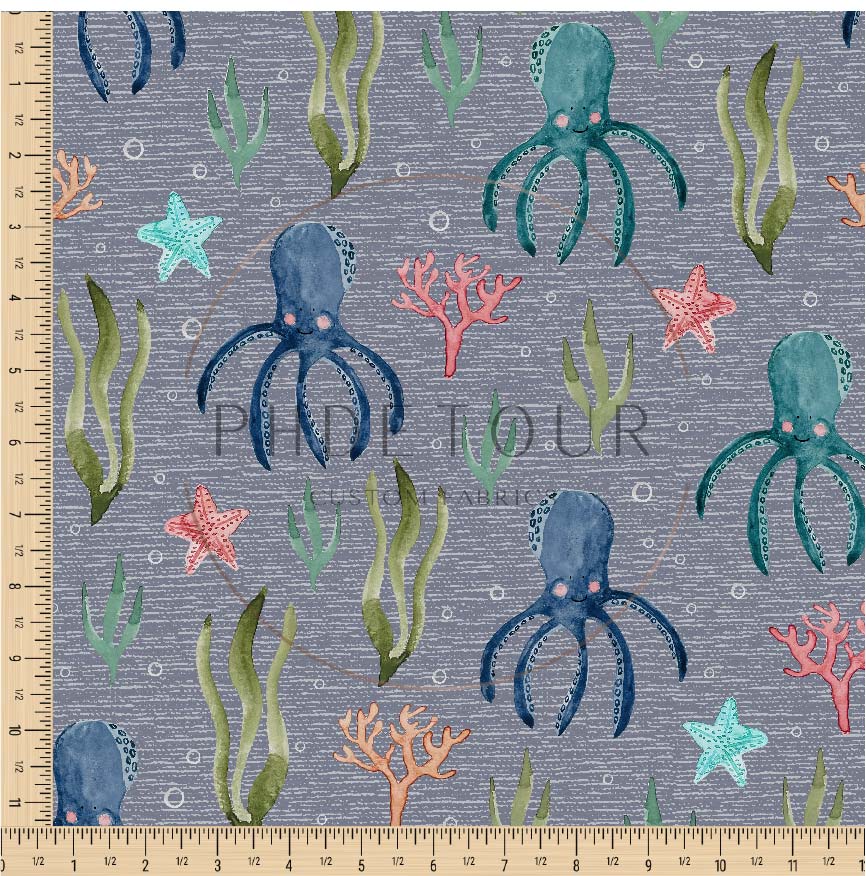 PREORDER - Octopuses on Handwoven Texture Storm - 1829 - Choose Your Base
