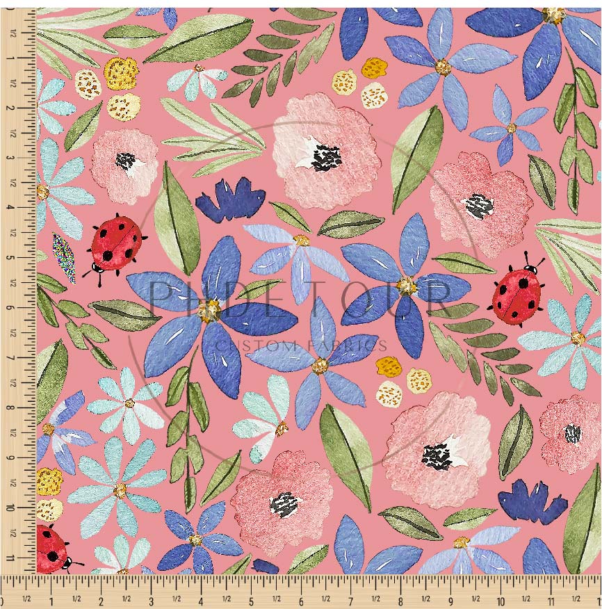 PREORDER - Watercolor Ladybug Floral on Antique Rose - 3172 - Choose Your Base