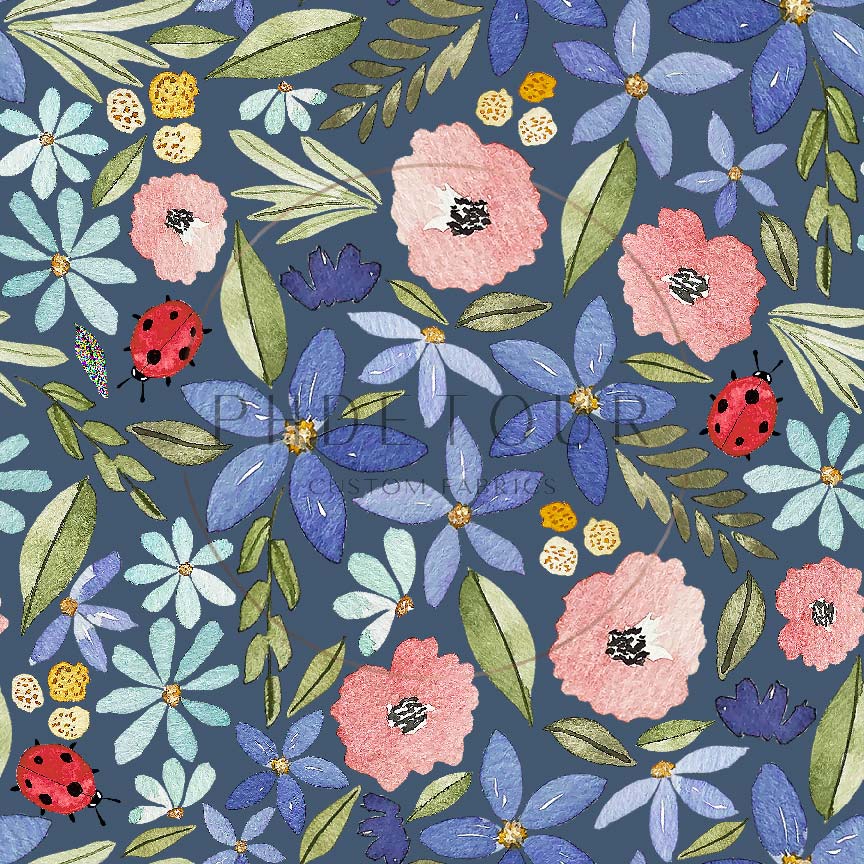 PREORDER - Watercolor Ladybug Floral on Cadet - 3176 - Choose Your Base