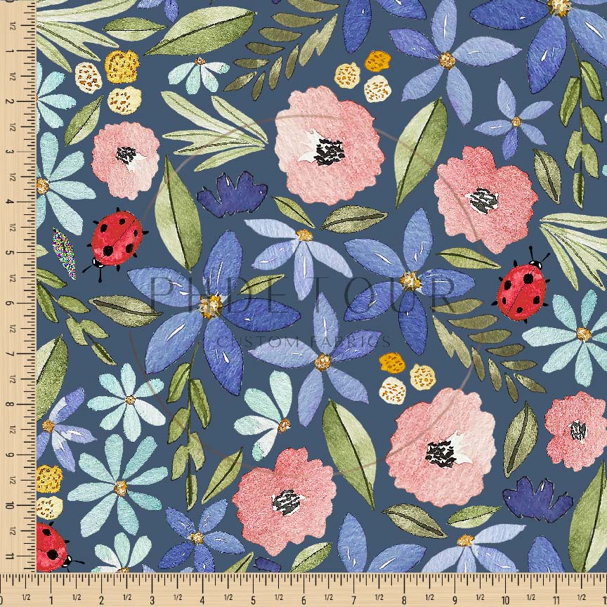 PREORDER - Watercolor Ladybug Floral on Cadet - 3176 - Choose Your Base