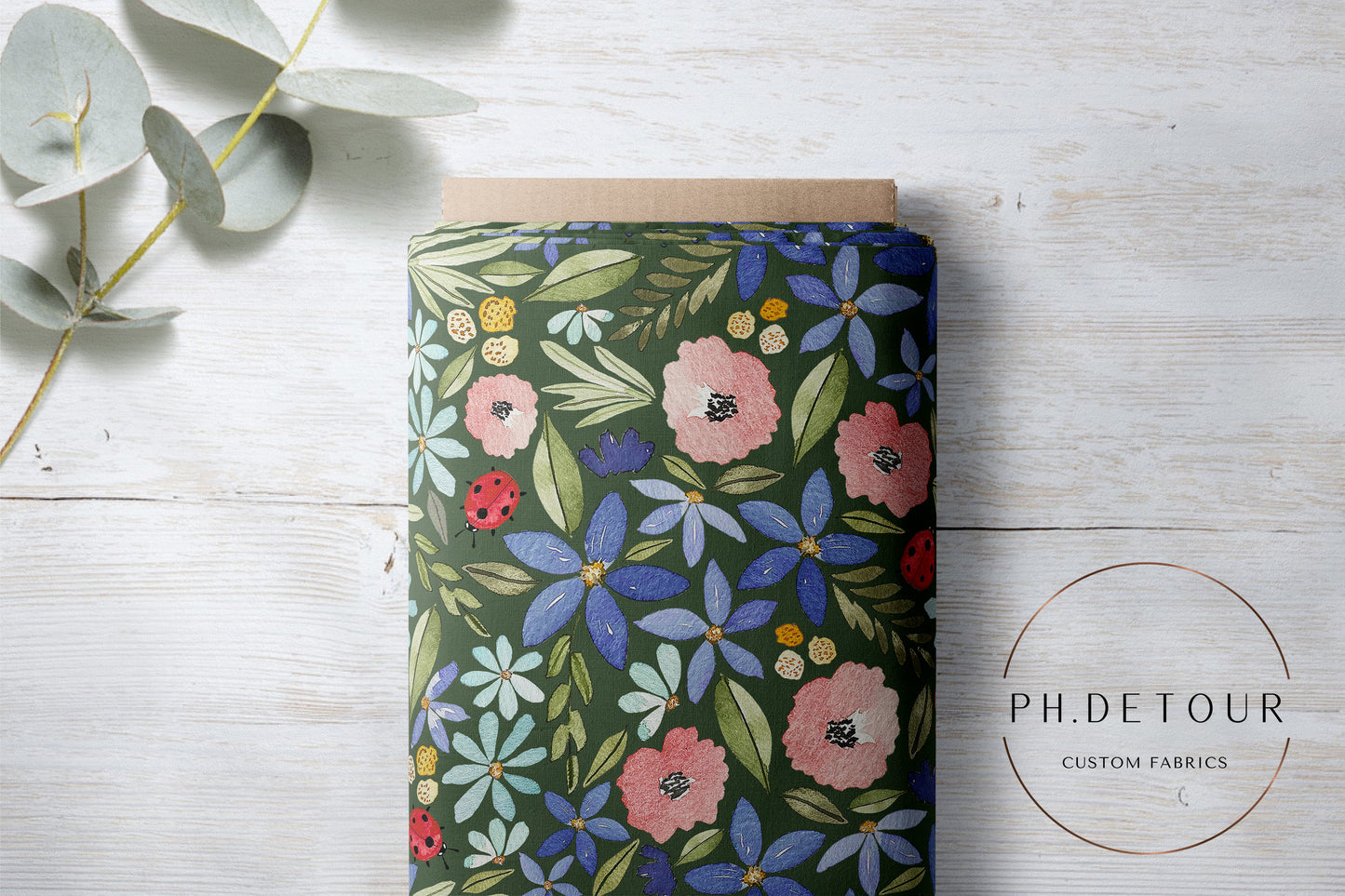 PREORDER - Watercolor Ladybug Floral on Evergreen - 3179 - Choose Your Base