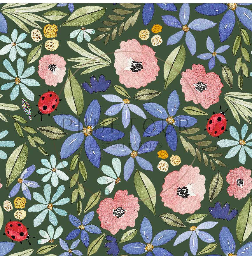 PREORDER - Watercolor Ladybug Floral on Evergreen - 3179 - Choose Your Base
