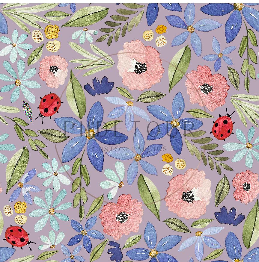 PREORDER - Watercolor Ladybug Floral on Grey Violet - 3181 - Choose Your Base