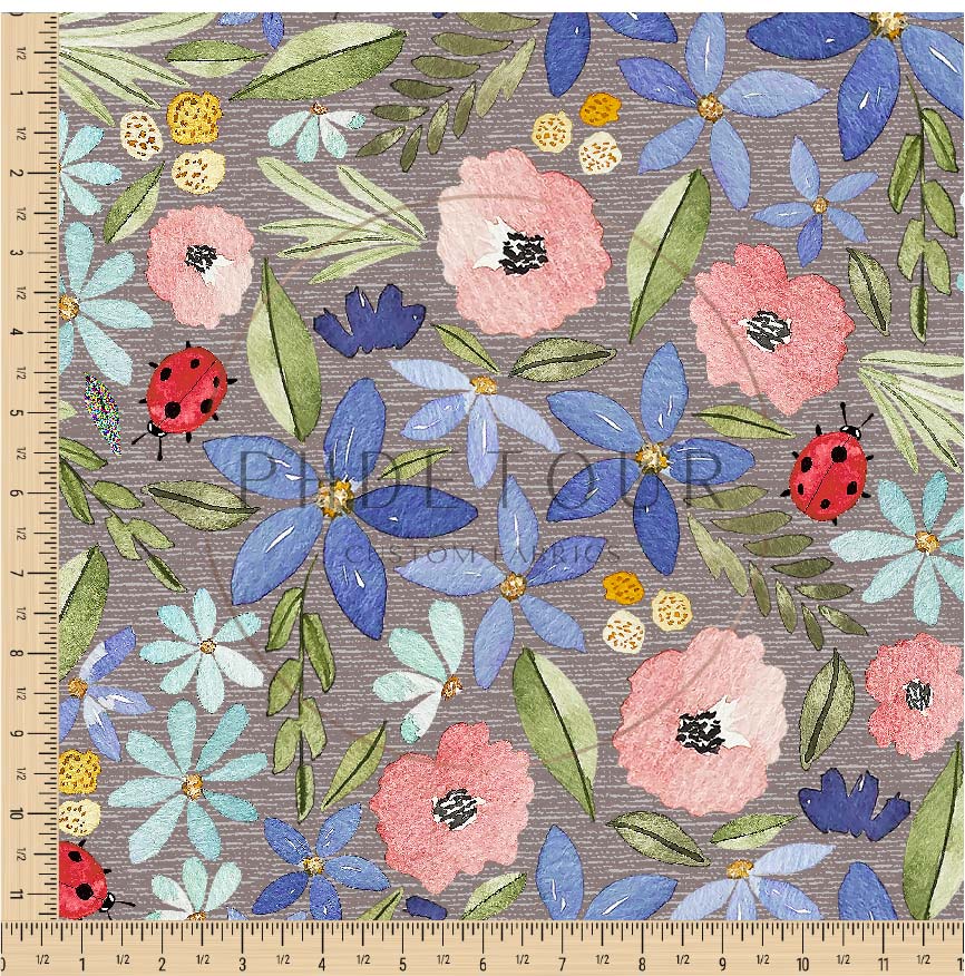 PREORDER - Watercolor Ladybug Floral on Handwoven Texture Mushroom - 3188 - Choose Your Base