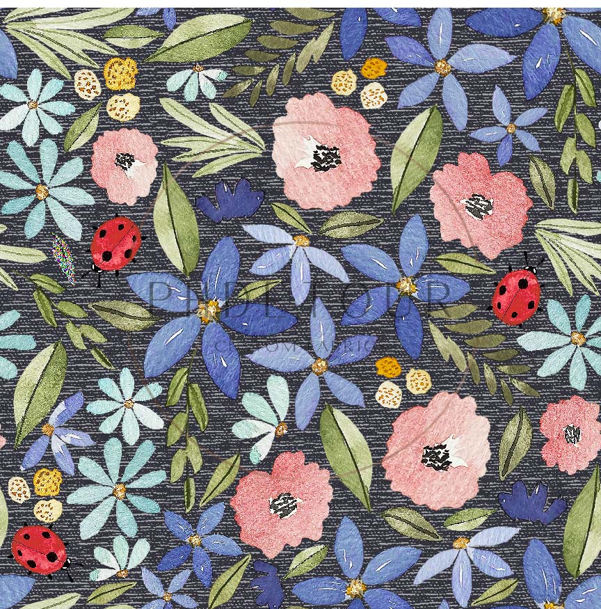 PREORDER - Watercolor Ladybug Floral on Handwoven Texture Space - 3192 - Choose Your Base
