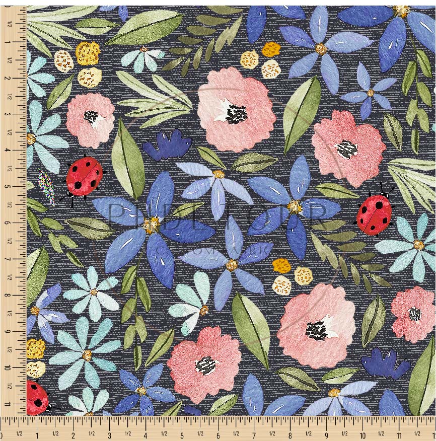 PREORDER - Watercolor Ladybug Floral on Handwoven Texture Space - 3192 - Choose Your Base