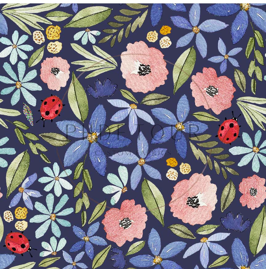 PREORDER - Watercolor Ladybug Floral on Navy - 3197 - Choose Your Base