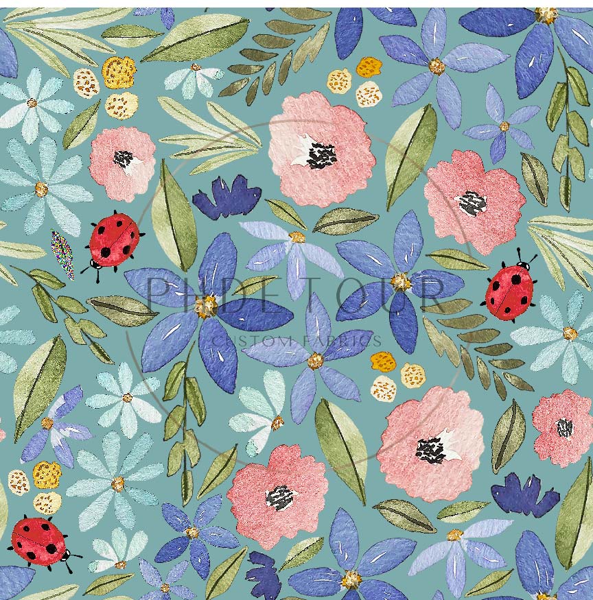 PREORDER - Watercolor Ladybug Floral on Ocean - 3199 - Choose Your Base