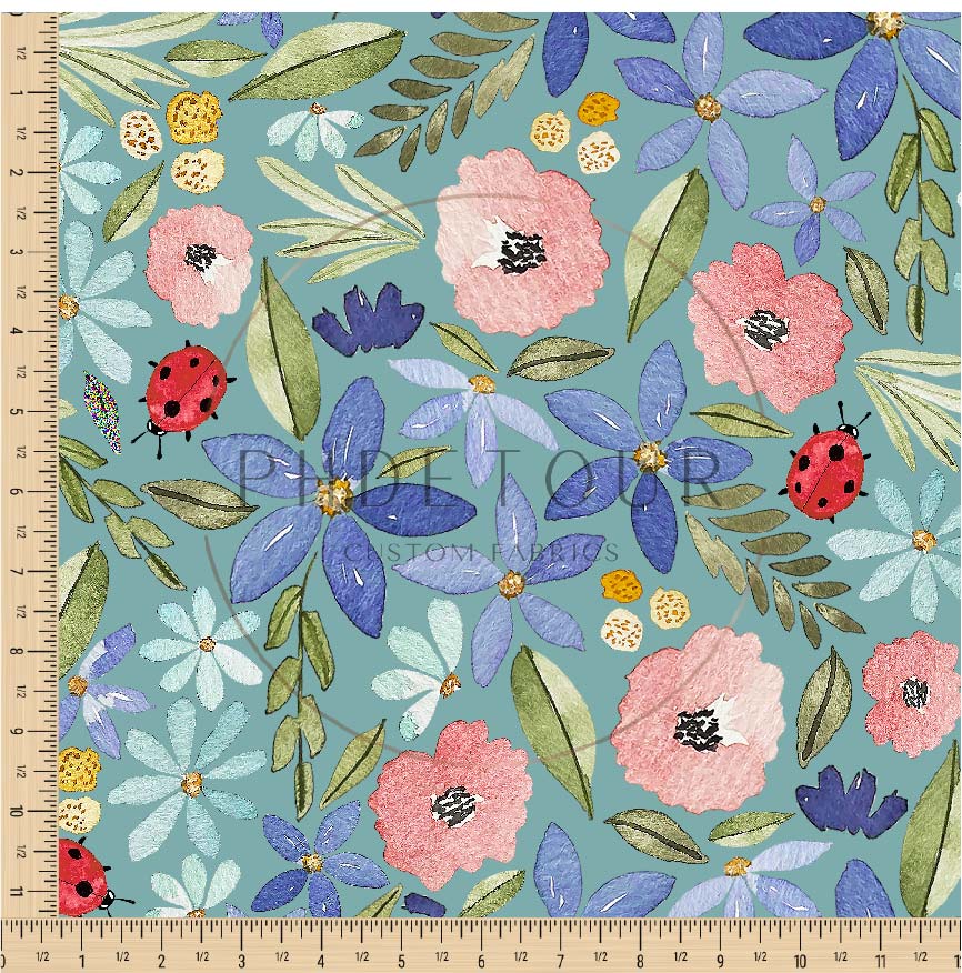 PREORDER - Watercolor Ladybug Floral on Ocean - 3199 - Choose Your Base