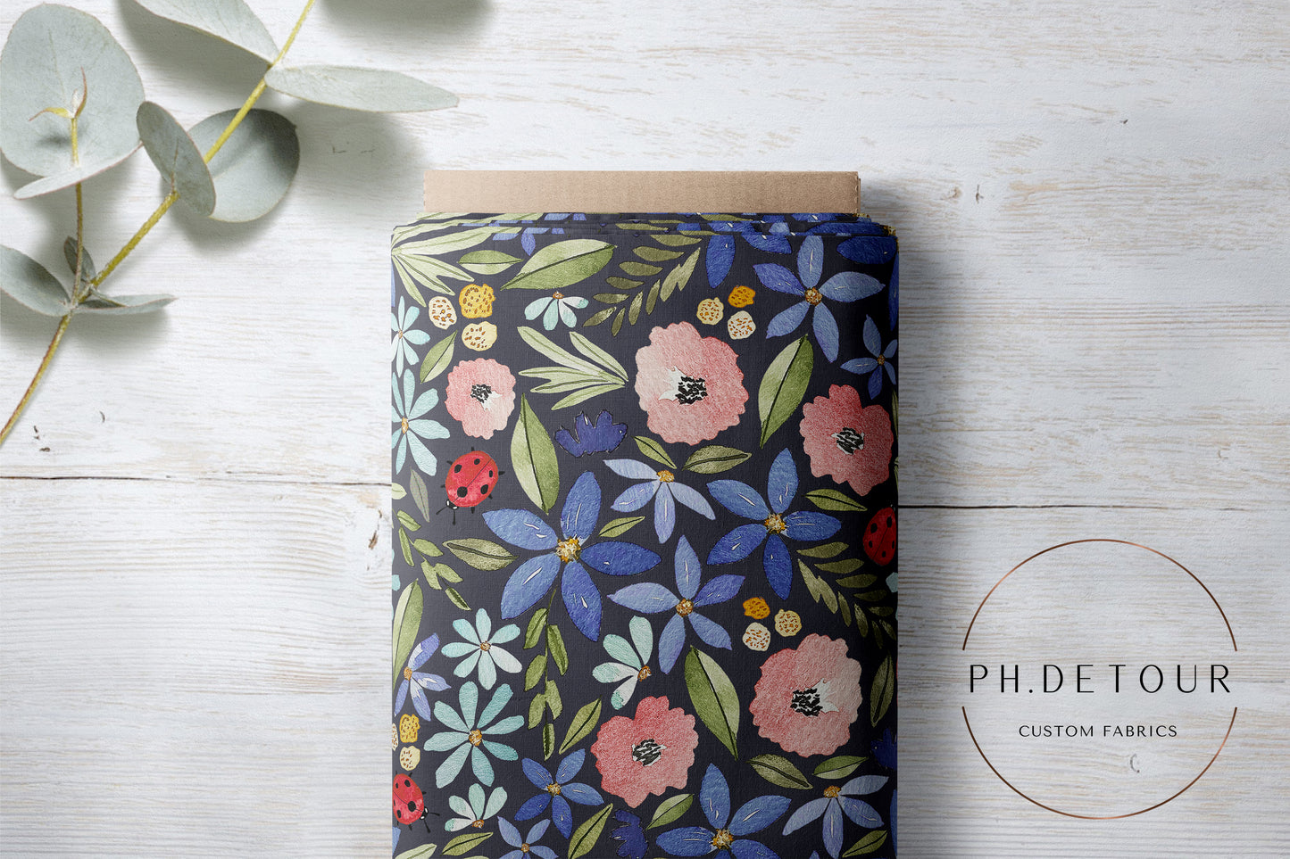 PREORDER - Watercolor Ladybug Floral on Slate - 3203 - Choose Your Base