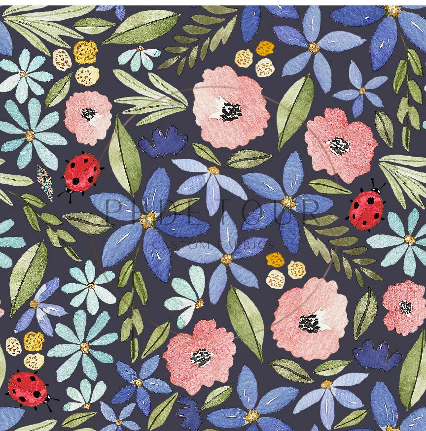 PREORDER - Watercolor Ladybug Floral on Slate - 3203 - Choose Your Base