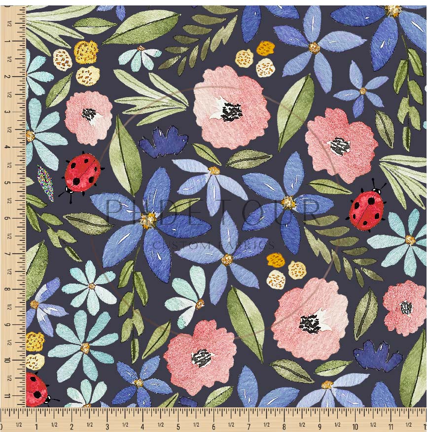 PREORDER - Watercolor Ladybug Floral on Slate - 3203 - Choose Your Base