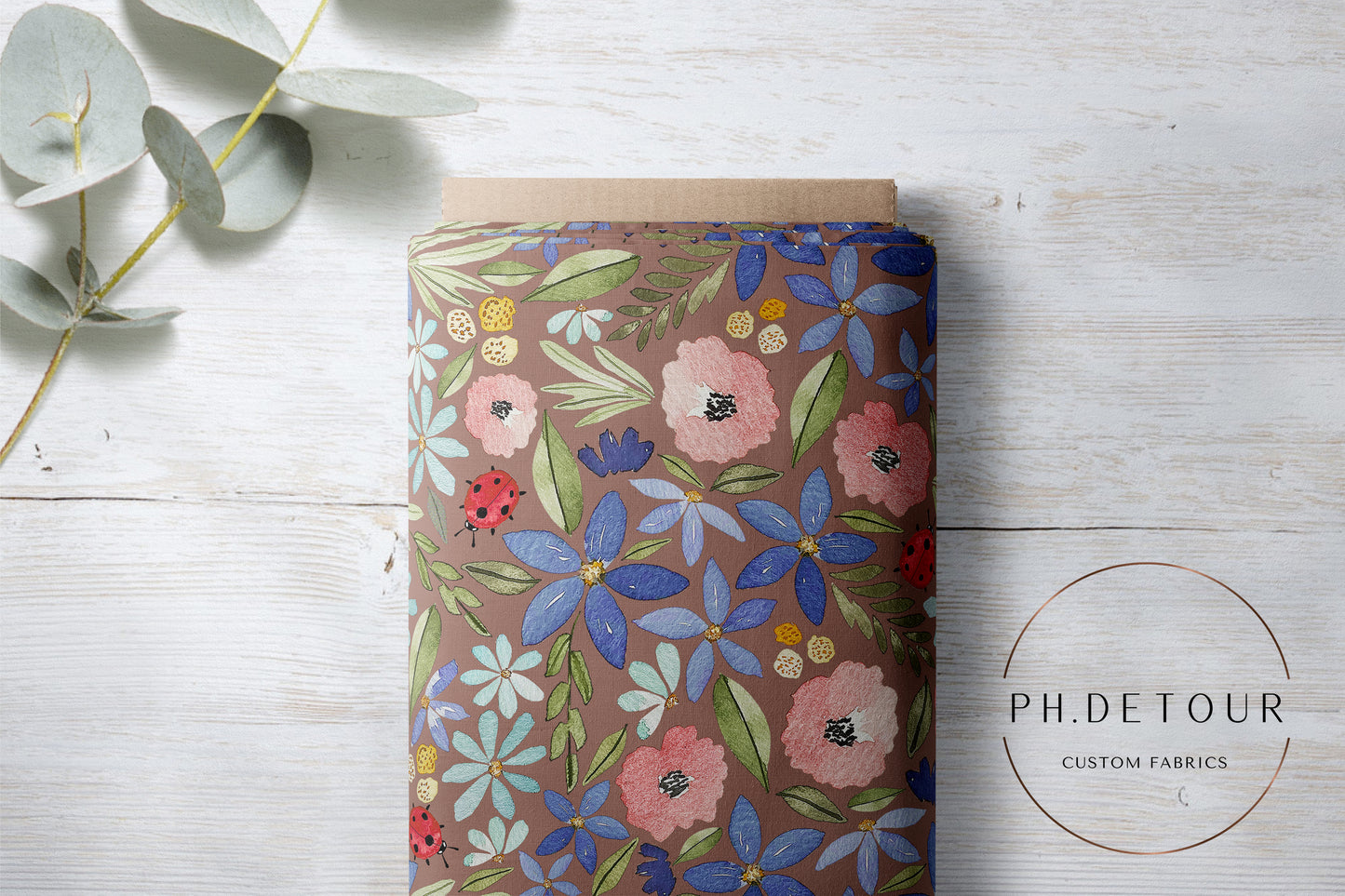 PREORDER - Watercolor Ladybug Floral on Taupe - 3207 - Choose Your Base