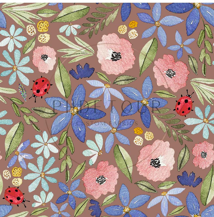 PREORDER - Watercolor Ladybug Floral on Taupe - 3207 - Choose Your Base