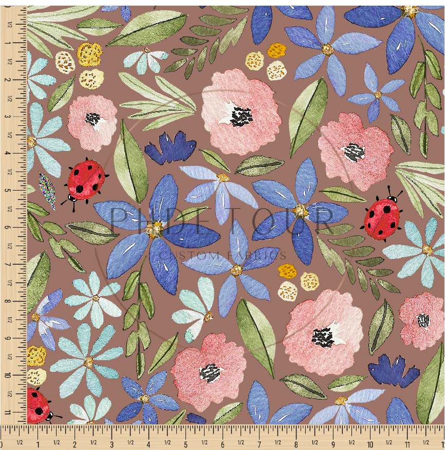 PREORDER - Watercolor Ladybug Floral on Taupe - 3207 - Choose Your Base