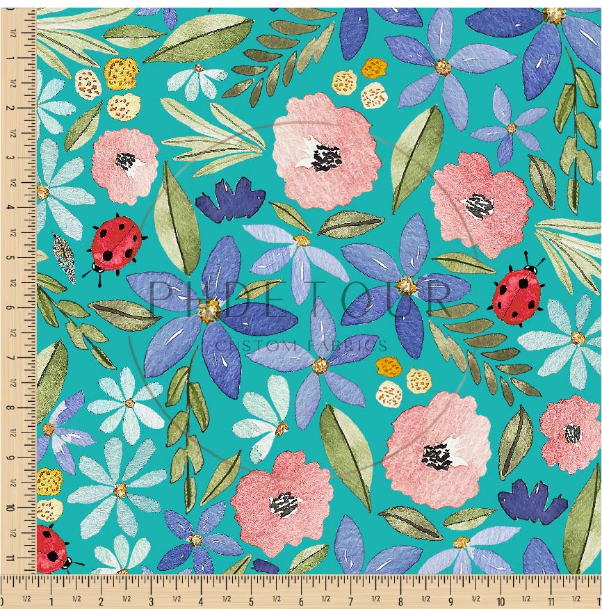 PREORDER - Watercolor Ladybug Floral on Teal - 3208 - Choose Your Base