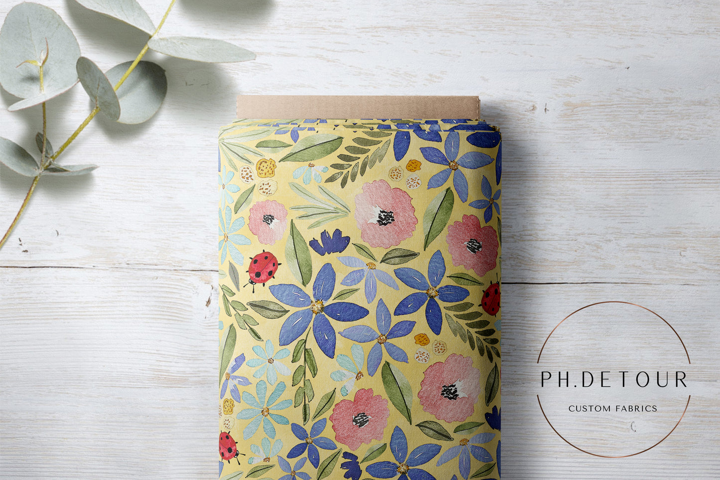 PREORDER - Watercolor Ladybug Floral on Watercolor Sunshine - 3216 - Choose Your Base