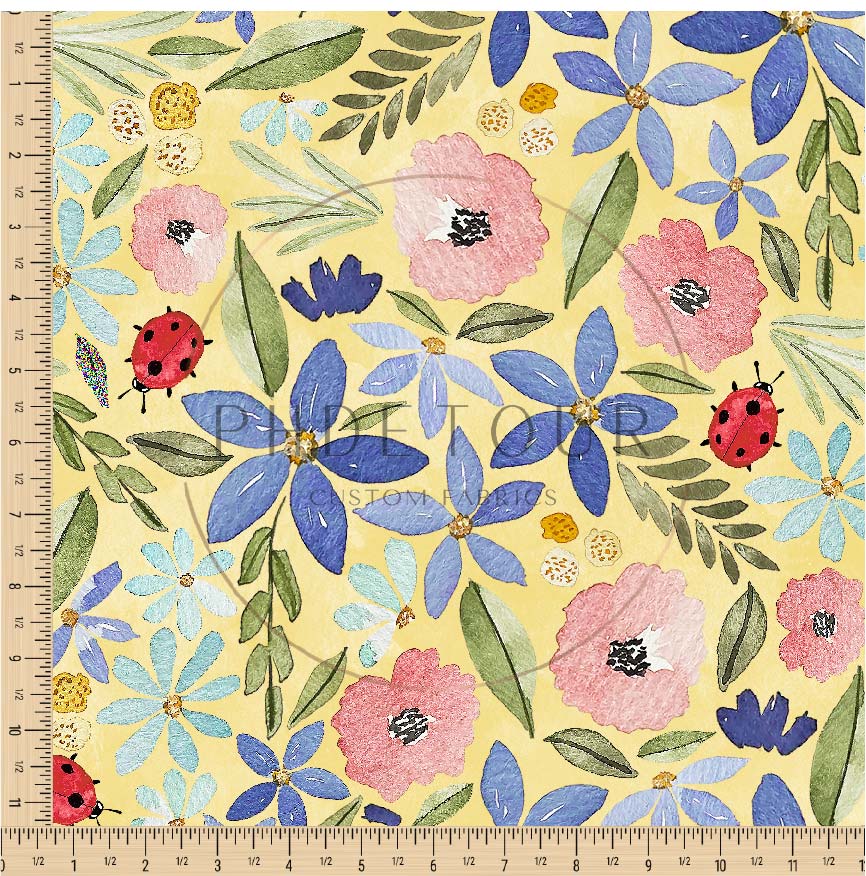 PREORDER - Watercolor Ladybug Floral on Watercolor Sunshine - 3216 - Choose Your Base