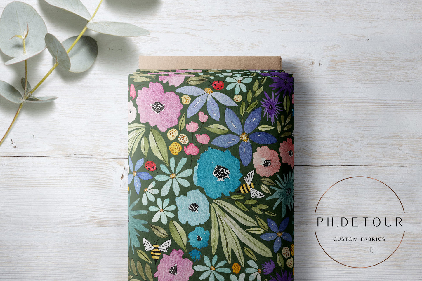 PREORDER - Watercolor Rainbow Floral on Evergreen - 3246 - Choose Your Base