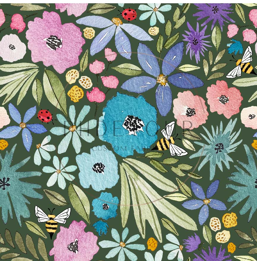 PREORDER - Watercolor Rainbow Floral on Evergreen - 3246 - Choose Your Base