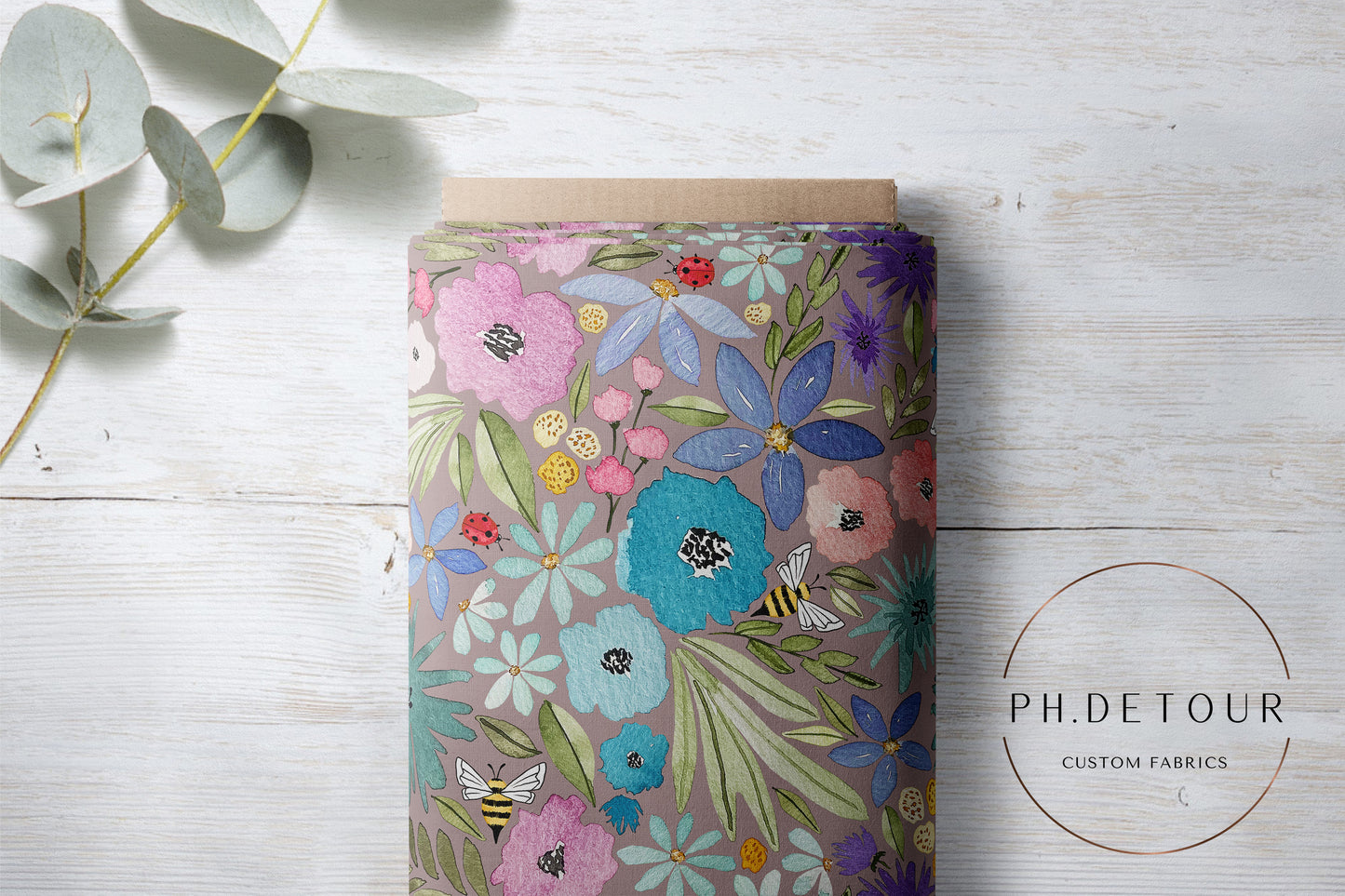 PREORDER - Watercolor Rainbow Floral on Fossil - 3247 - Choose Your Base