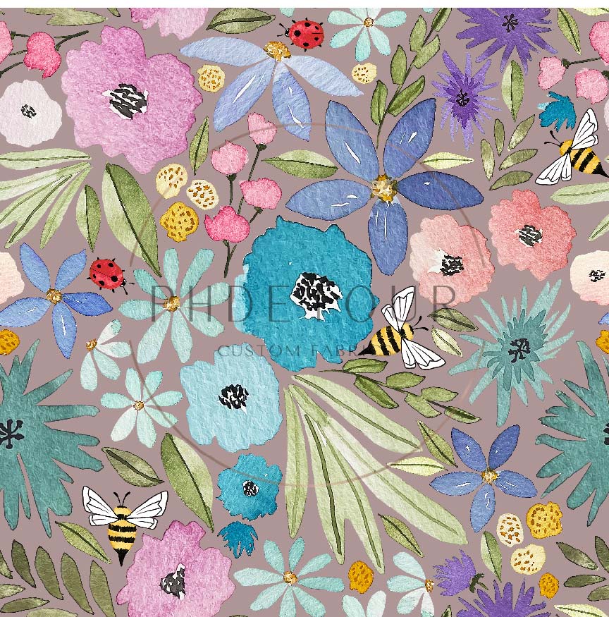 PREORDER - Watercolor Rainbow Floral on Fossil - 3247 - Choose Your Base
