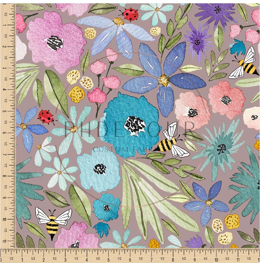 PREORDER - Watercolor Rainbow Floral on Fossil - 3247 - Choose Your Base