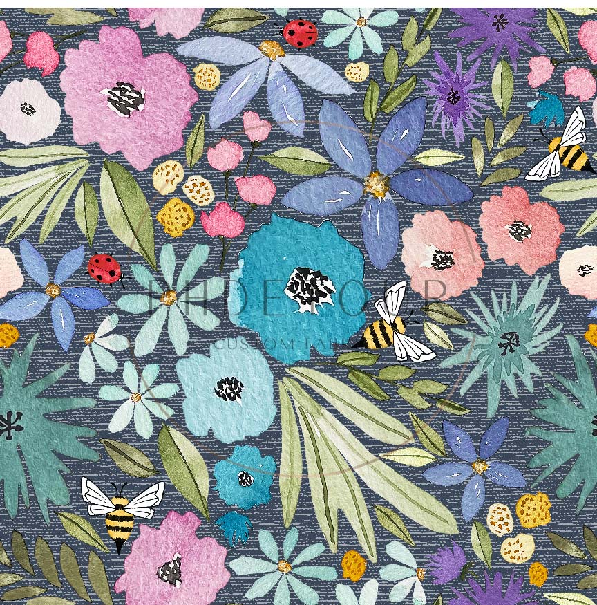PREORDER - Watercolor Rainbow Floral on Handwoven Texture Cadet - 3250 - Choose Your Base