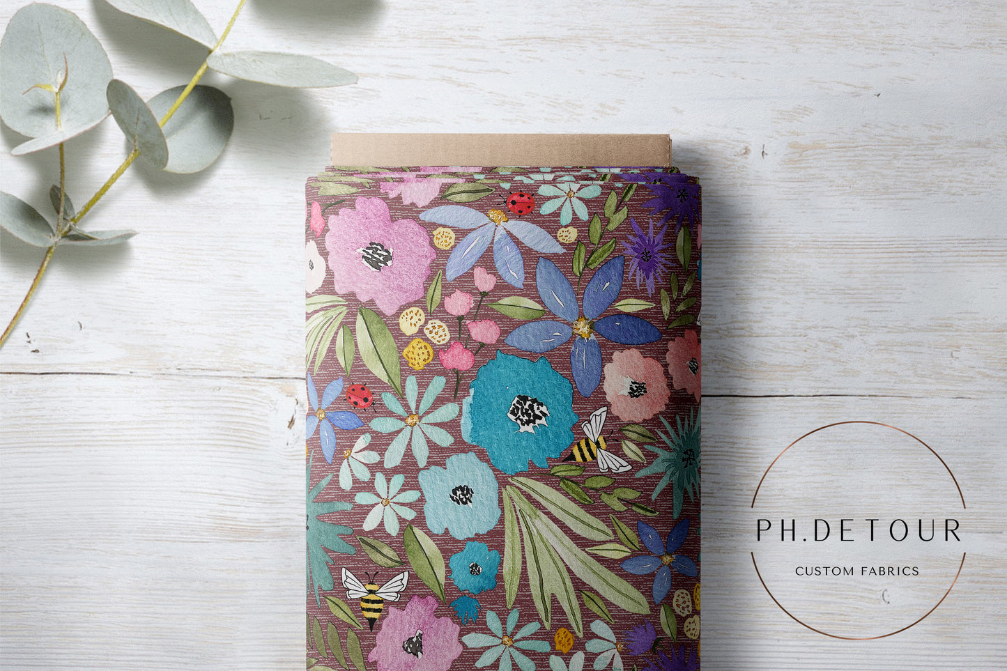PREORDER - Watercolor Rainbow Floral on Handwoven Texture Mauve - 3253 - Choose Your Base
