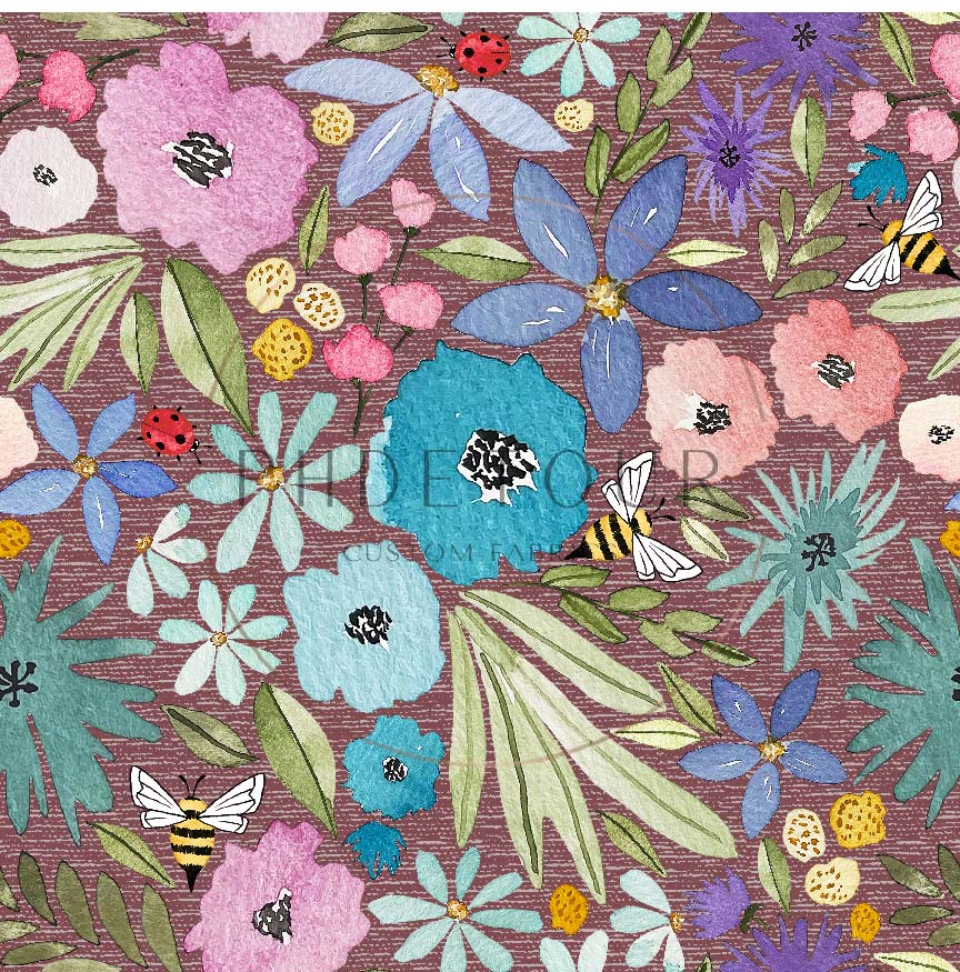 PREORDER - Watercolor Rainbow Floral on Handwoven Texture Mauve - 3253 - Choose Your Base