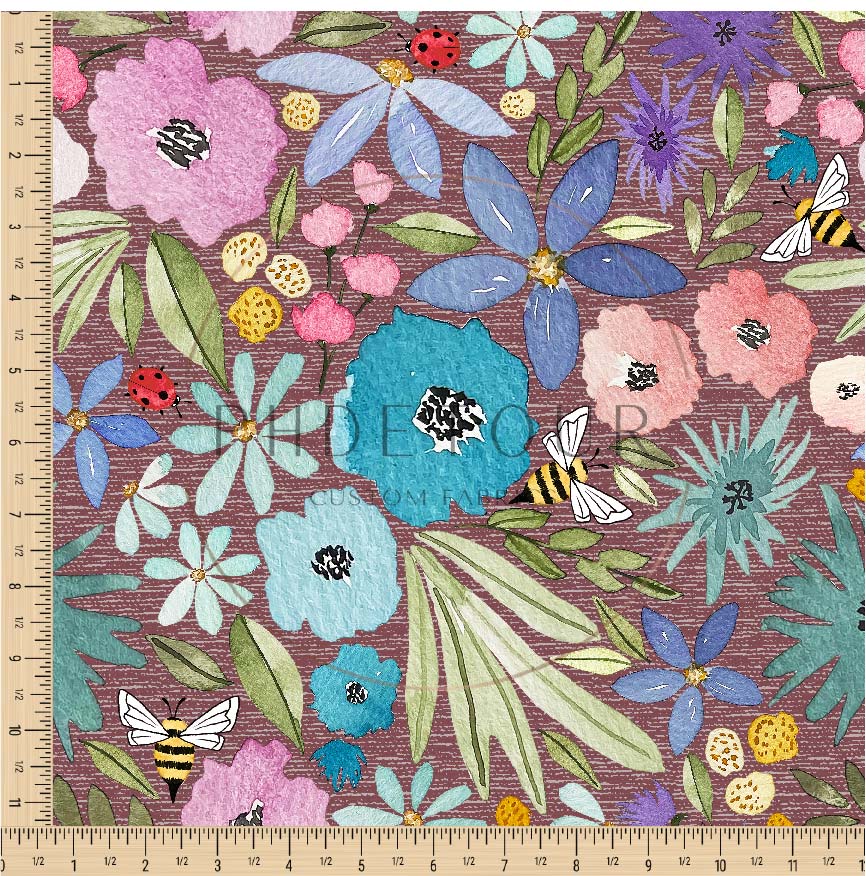 PREORDER - Watercolor Rainbow Floral on Handwoven Texture Mauve - 3253 - Choose Your Base