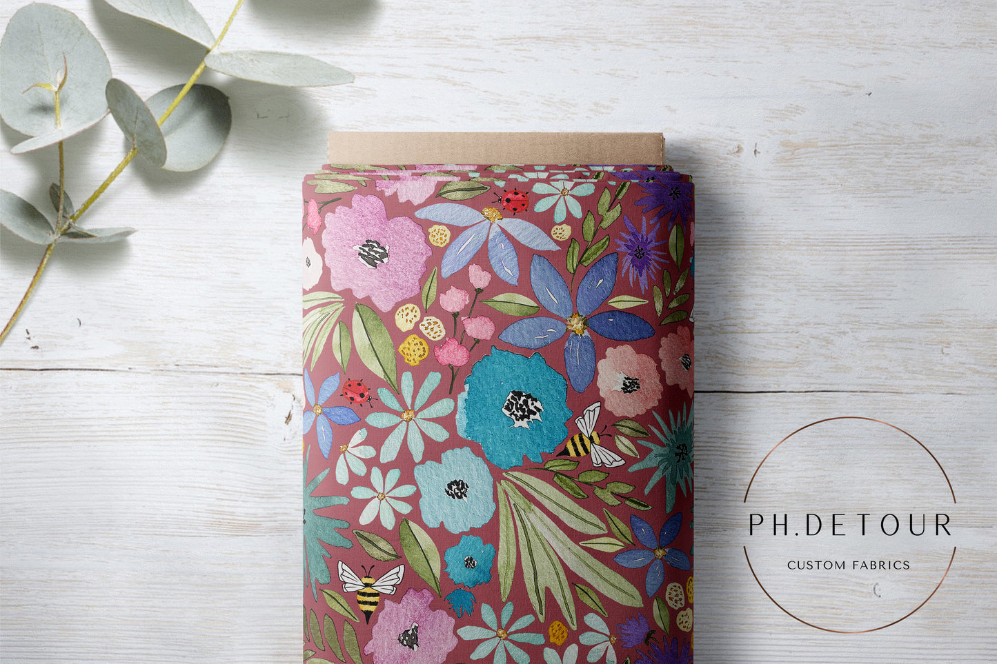 PREORDER - Watercolor Rainbow Floral on Mauve - 3261 - Choose Your Base