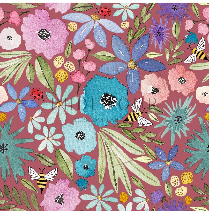PREORDER - Watercolor Rainbow Floral on Mauve - 3261 - Choose Your Base