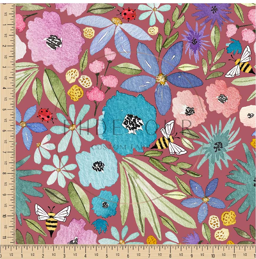 PREORDER - Watercolor Rainbow Floral on Mauve - 3261 - Choose Your Base
