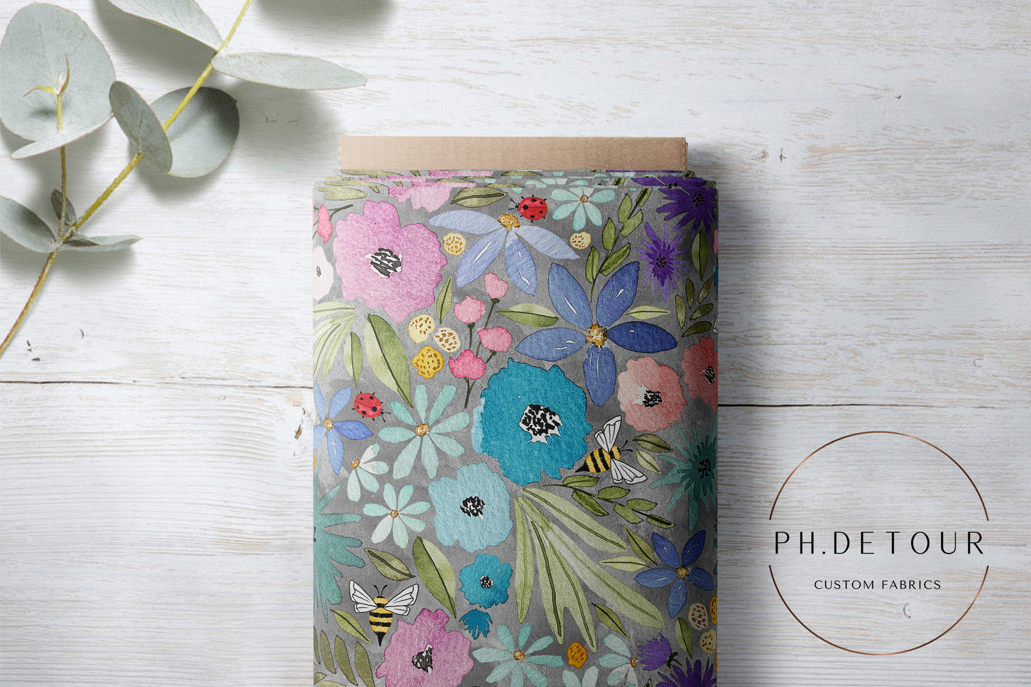 PREORDER - Watercolor Rainbow Floral on Watercolor Charcoal - 3275 - Choose Your Base