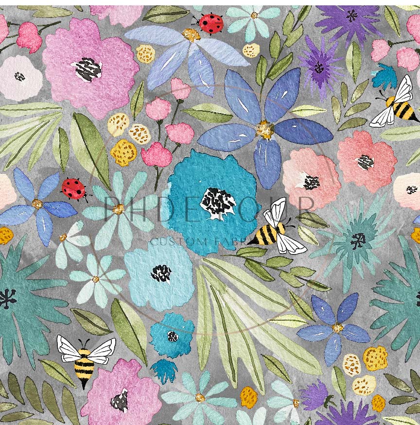 PREORDER - Watercolor Rainbow Floral on Watercolor Charcoal - 3275 - Choose Your Base