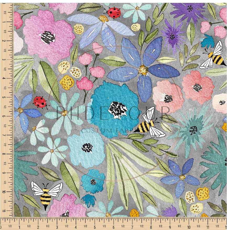 PREORDER - Watercolor Rainbow Floral on Watercolor Charcoal - 3275 - Choose Your Base