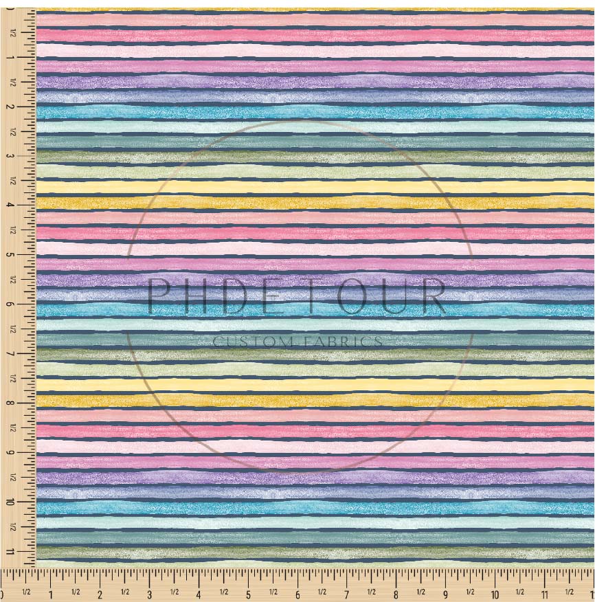 PREORDER - Watercolor Rainbow Narrow Stripes on Cadet - 3282 - Choose Your Base