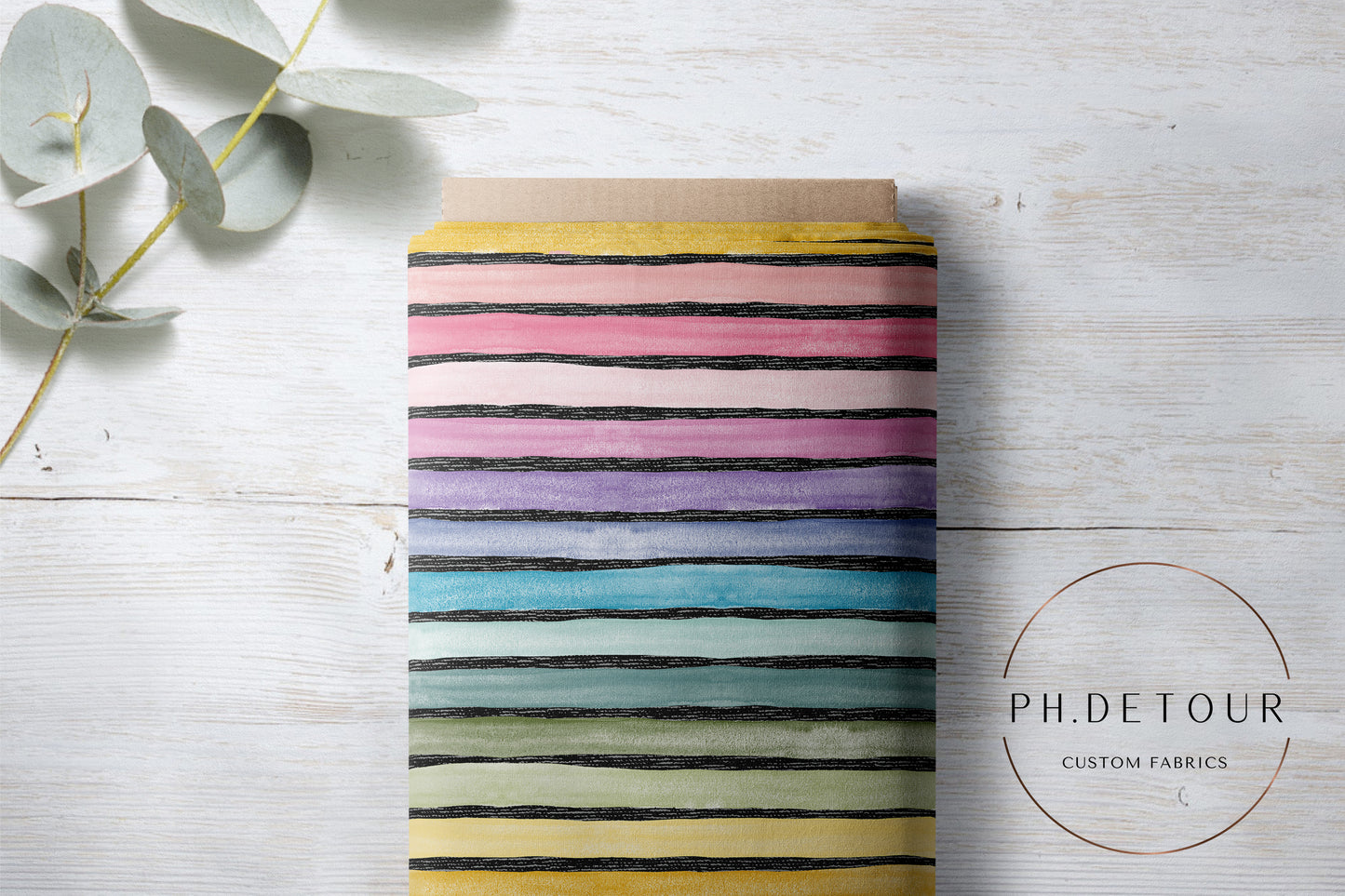 PREORDER - Watercolor Rainbow Wide Stripes on Handwoven Texture Black - 3293 - Choose Your Base