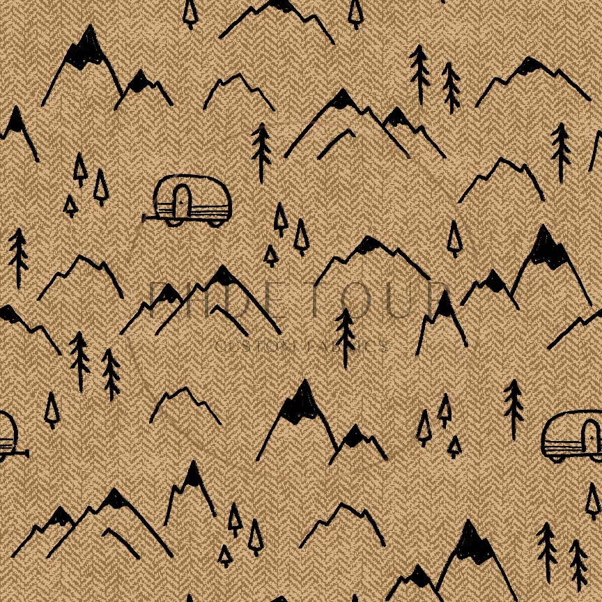 PREORDER - Black Mountains on Herringbone Texture Caramel - 3427 - Choose Your Base
